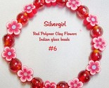 Red polymer clay flowers red glass bead bracelet stretch thumb155 crop