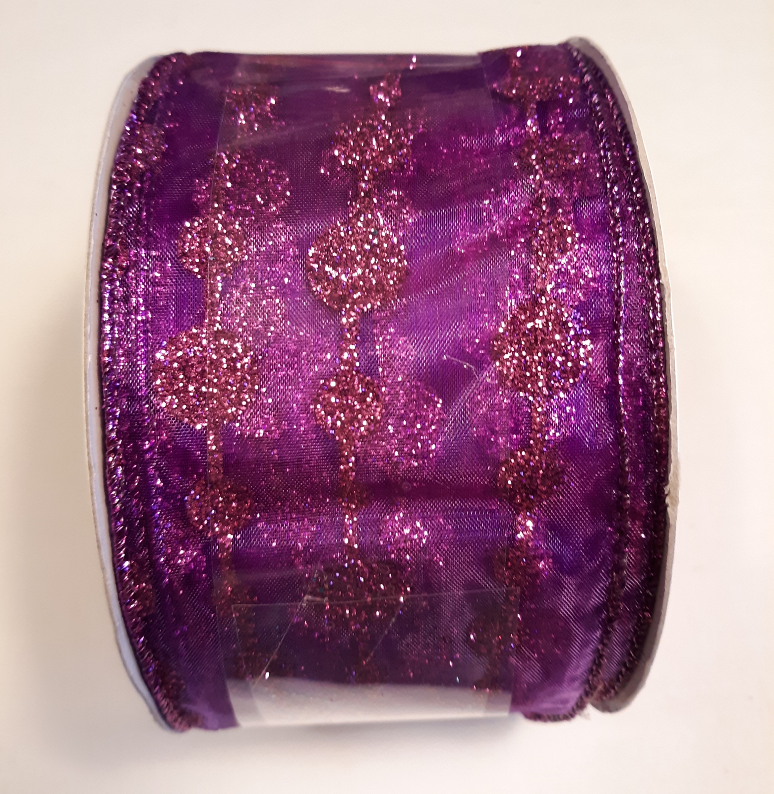 Primary image for Purple glitter design wired edge craft ribbon, 2.5"x25 feet spool