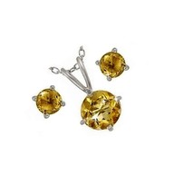 Citrine Matching Earring Pendant Necklace Jewelry Set 14k White Gold ove... - $39.19