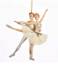 Kurt Adler Hand Painted 5.8" Resin Ivory & Gold Ballet Couple Xmas Ornament - $16.88