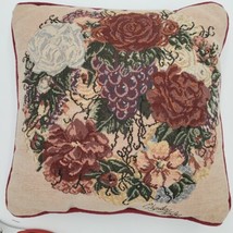 Glynda Turley  Floral Roses Tapestry Decor Throw Pillow 12” X 12” red back - $16.03