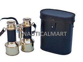 Nautical Captain's Solid Brass Binoculars Leather Case 6"