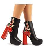 Red Flames Platform Retro Style Ankle Boots | Glam rock 70s Black Platfo... - $84.00
