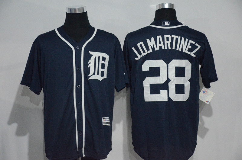 Mens Detroit Tigers 28 J.D Martinez Navy Blue Cool Base Baseball Jersey