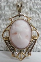 Vintage 10k Yellow Gold Carved Shell Cameo Pendant Victorian Lady Art No... - $99.99