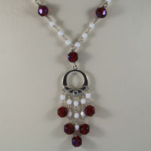 .925 RHODIUM SILVER NECKLACE WITH RED CRYSTALS AND WHITE AGATE image 3