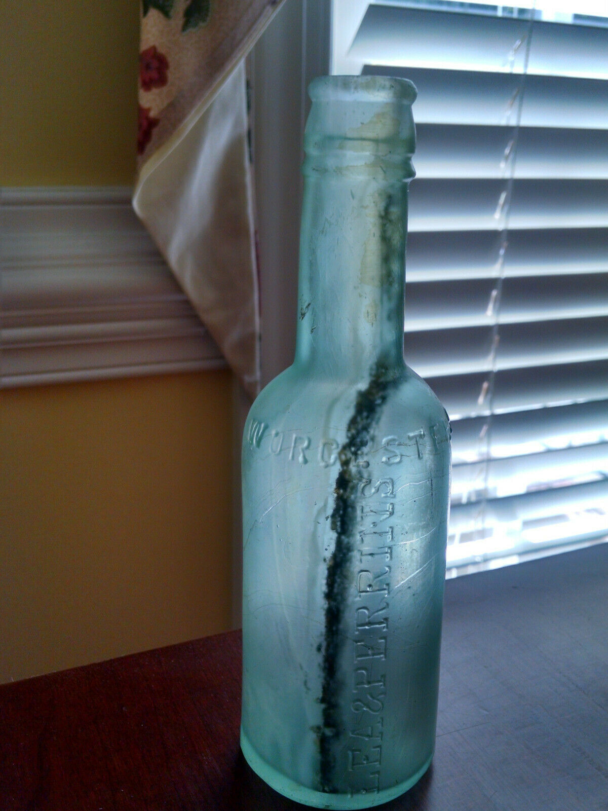 1800s Lea & Perrins Worcestershire Sauce Bottle Aqua Dug Embossed J21DS