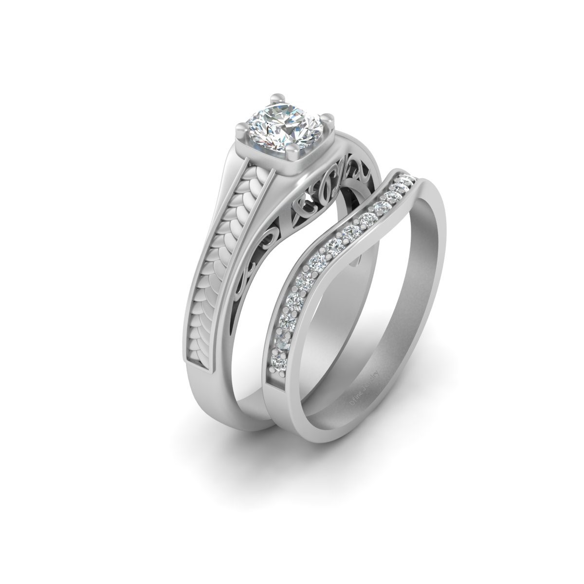0.70CTTW White Diamond Filigree Wedding Set Matching Promise Rings Gift For Her