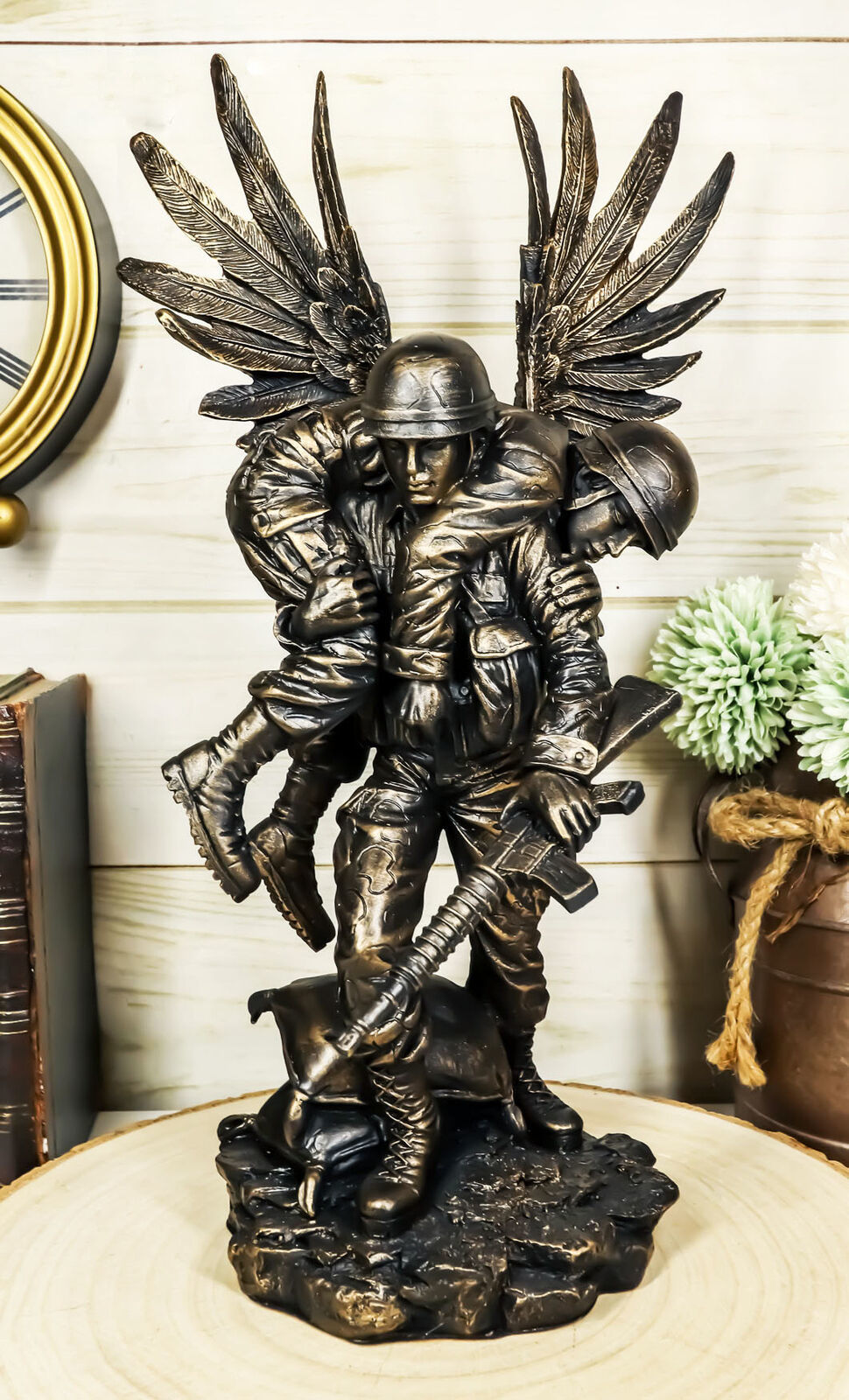 Marine Guardian Angel Military Soldier Carrying A Wounded Brother Statue 13H