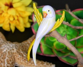 Vintage Parakeet Budgie Parrot Bird Brooch Pin Enamel Yellow White - $22.95