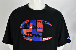 Vintage Champion Big Embroidered Logo T Shirt Black 2XL - $29.69