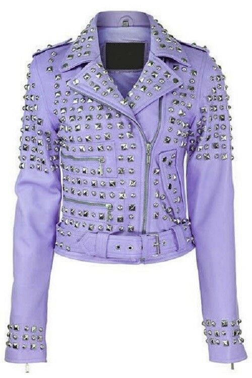 Women's Purple Color Zipper Style Handmade Genuine Leather Silver ...