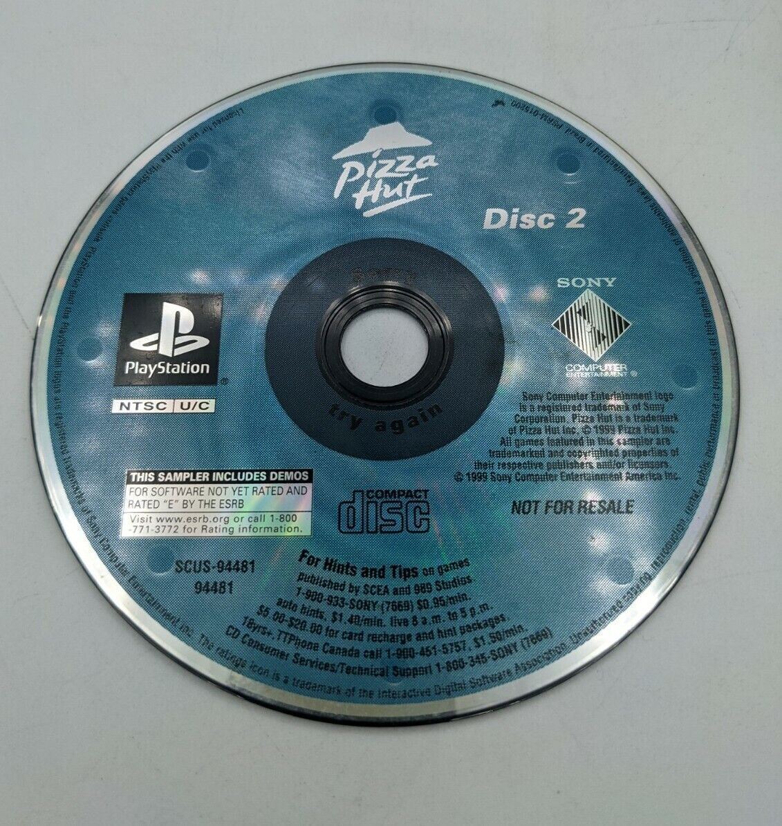 Pizza Hut Original PlayStation (PS1) Pizza-Powered Demo Disc 2 - (Disc ...