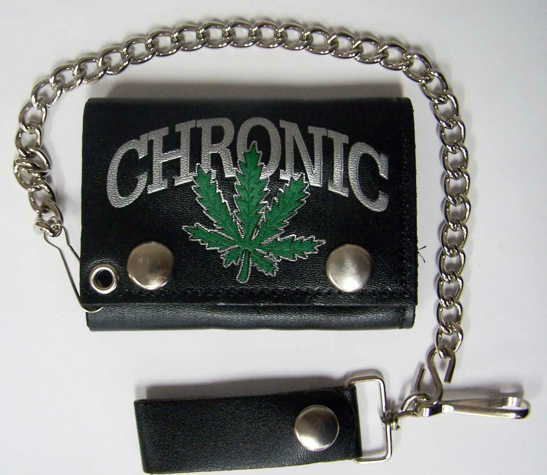 Unbranded - Chronic marijuana pot leaf trifold biker wallet w chain mens leather #600. new