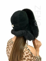 Finn Fox Fur Hat With Suede Trapper Hat Saga Furs Jet Black Ushanka Hat image 3