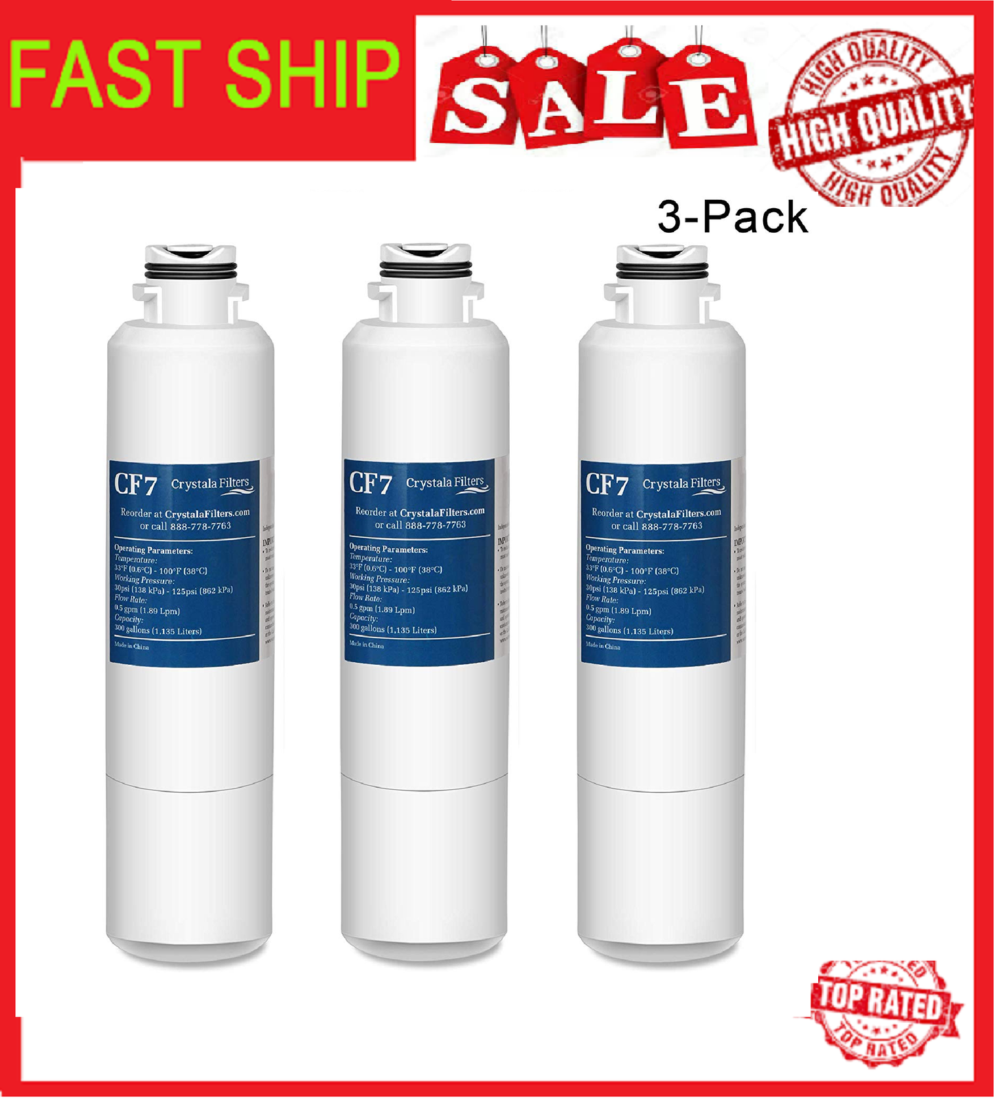 3 Pack Water Filter Replacement Samsung RF260BEAESG, RF260BEAESG/AA ...