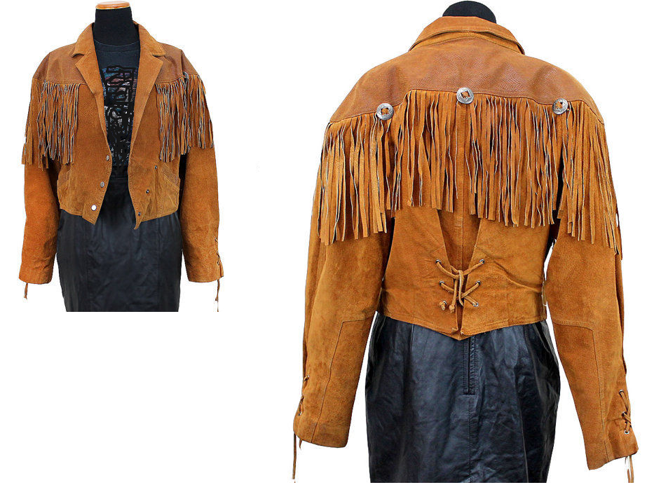 WOMEN'S NEW POPULAR TAN WESTERN FRINGES CONCHO LEATHER HIPPY JACKET ...