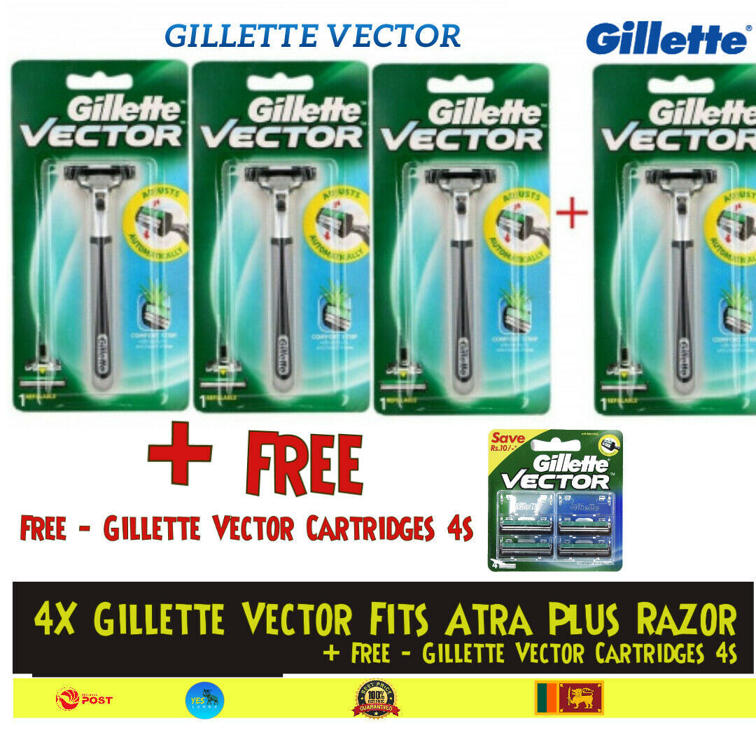 4X Gillette Vector Fits Atra Plus Razor Blade Refill Cartridge &Free 4 Cartriges - $15.20