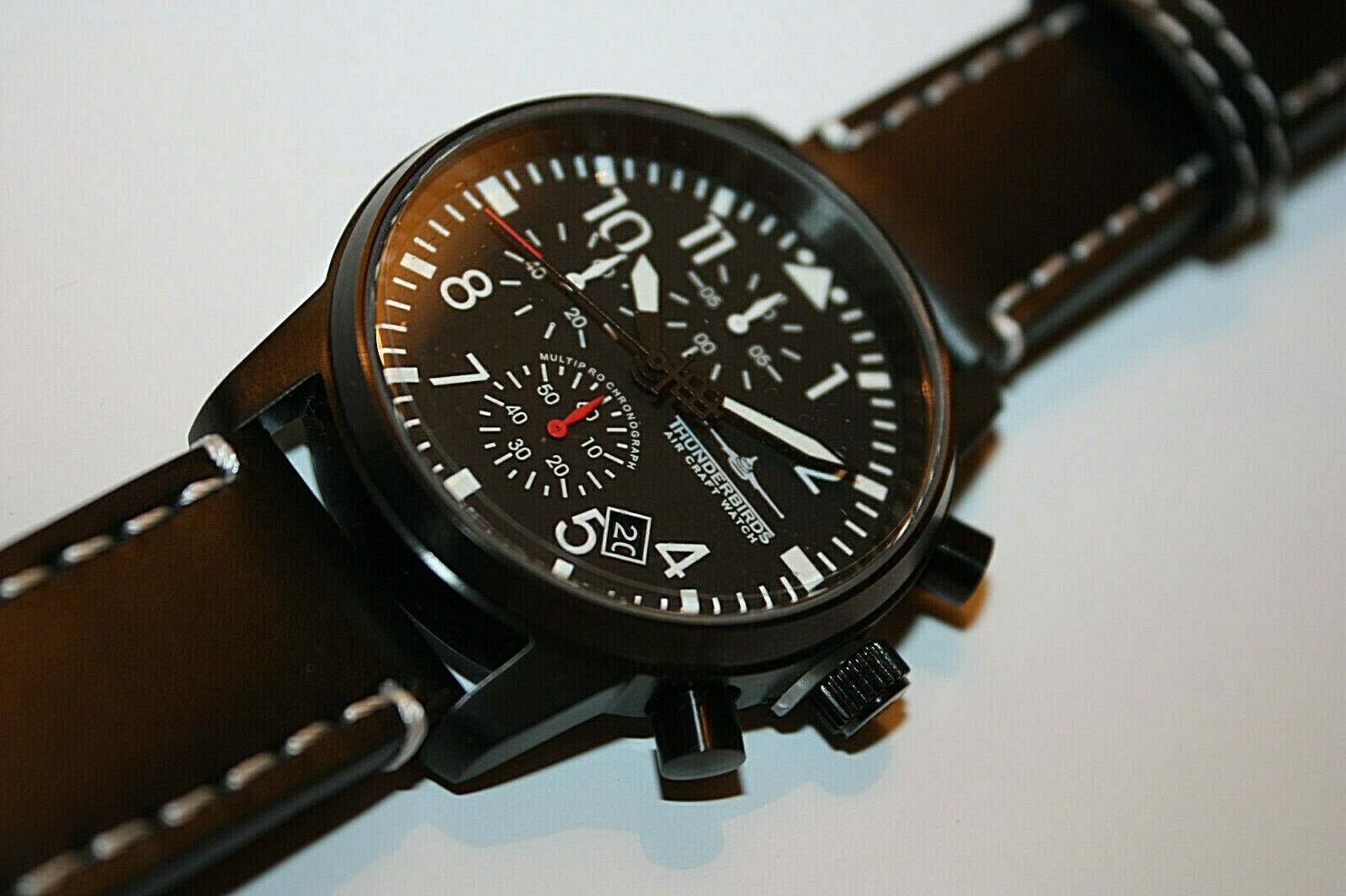 German Pilot Watch Black Thunderbirds Chronograph lighting Leather