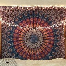Indian Red Cotton Queen Size Psychedelic Hippie Bohemian Wall Hanging Ta... - $18.99