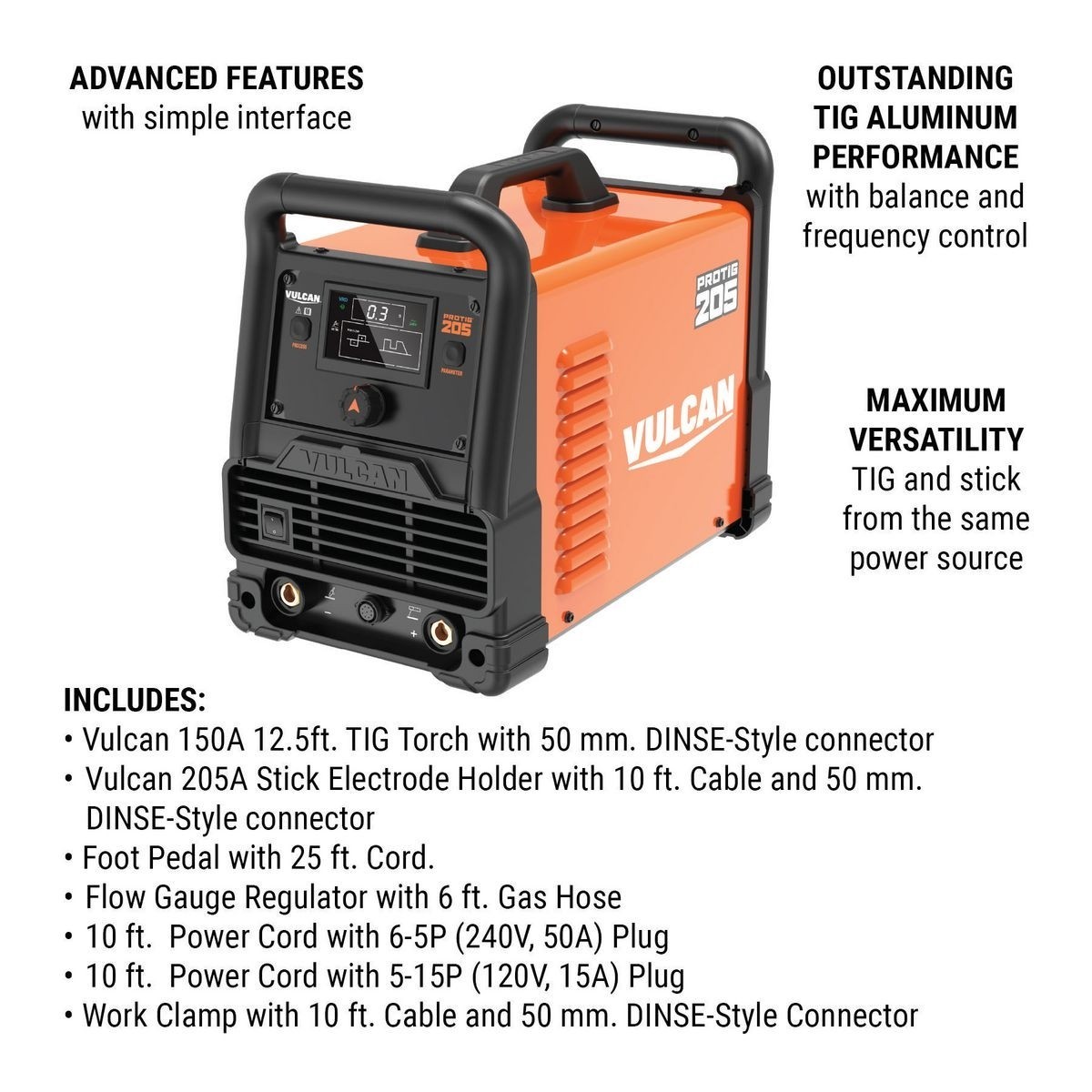 VULCAN ProTIG™ 205 Industrial Welder With 120/240 Volt Input TIG Welders