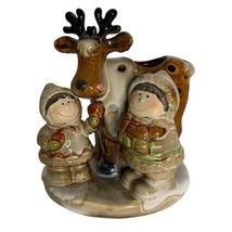 Yankee Candle Kids With Moose Tea Light Candle Holder Winter Snow Apples - $26.72
