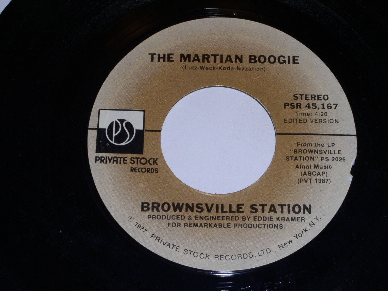 Brownsville Station The Martian Boogie 45 Rpm Record Vintage Private