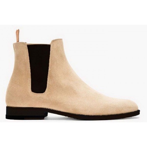 Beige Color Chelsea Jumper Slip On High Ankle Suede Leather Party Wear Men Boots