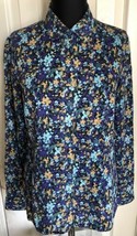 Coldwater Creek Blue Purple &amp; Gold Floral No Iron Button Up Shirt Women’... - $16.82
