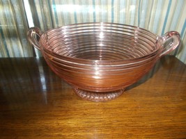 Vintage Pink Depression Glass Double Handle Large Bowl  9&quot; Diameter - $24.75