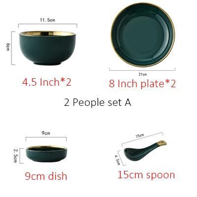 2 People Set A Emerald Forest Dinnerware Set Nordic Tableware - 2 People Set A