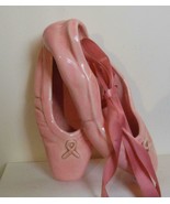 Vintage Ceramic Ballet Shoes 1981  Pink 9&quot; Breast Cancer Bow - £14.05 GBP