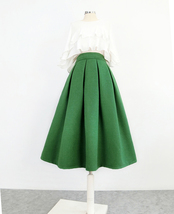 Women Green Houndstooth Midi Skirt A-line Winter Wool Midi Party Skirt Plus Size image 8