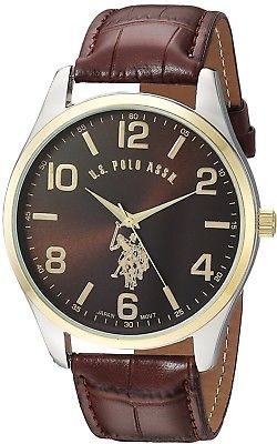 U.S. Polo Assn. Classic Men's USC50225 Watch With Brown Faux-Leather Strap