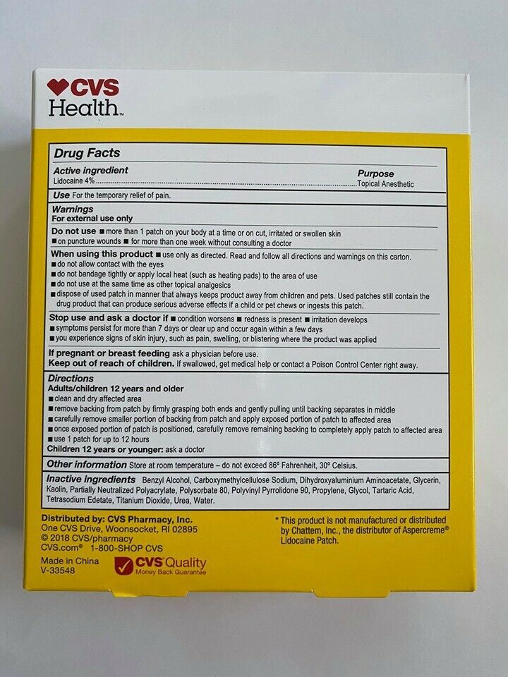 CVS HEALTH MAXIMUM STRENGTH 4% LIDOCAINE PAIN RELIEF PATCH ODOR FREE ...