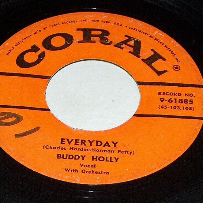 45 RPM Buddy Holly With Orchestra, Peggy Sue, Everyday Coral Records 9 ...