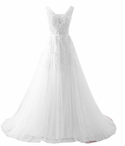 Kivary Plus Size V Neck Beaded Long Prom Dress Formal Tulle Evening Gowns White