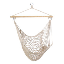 Hammock Swing Chair, Beige Hanging Chairs Outdoor Recycled Cotton Fabric Rope - $36.98