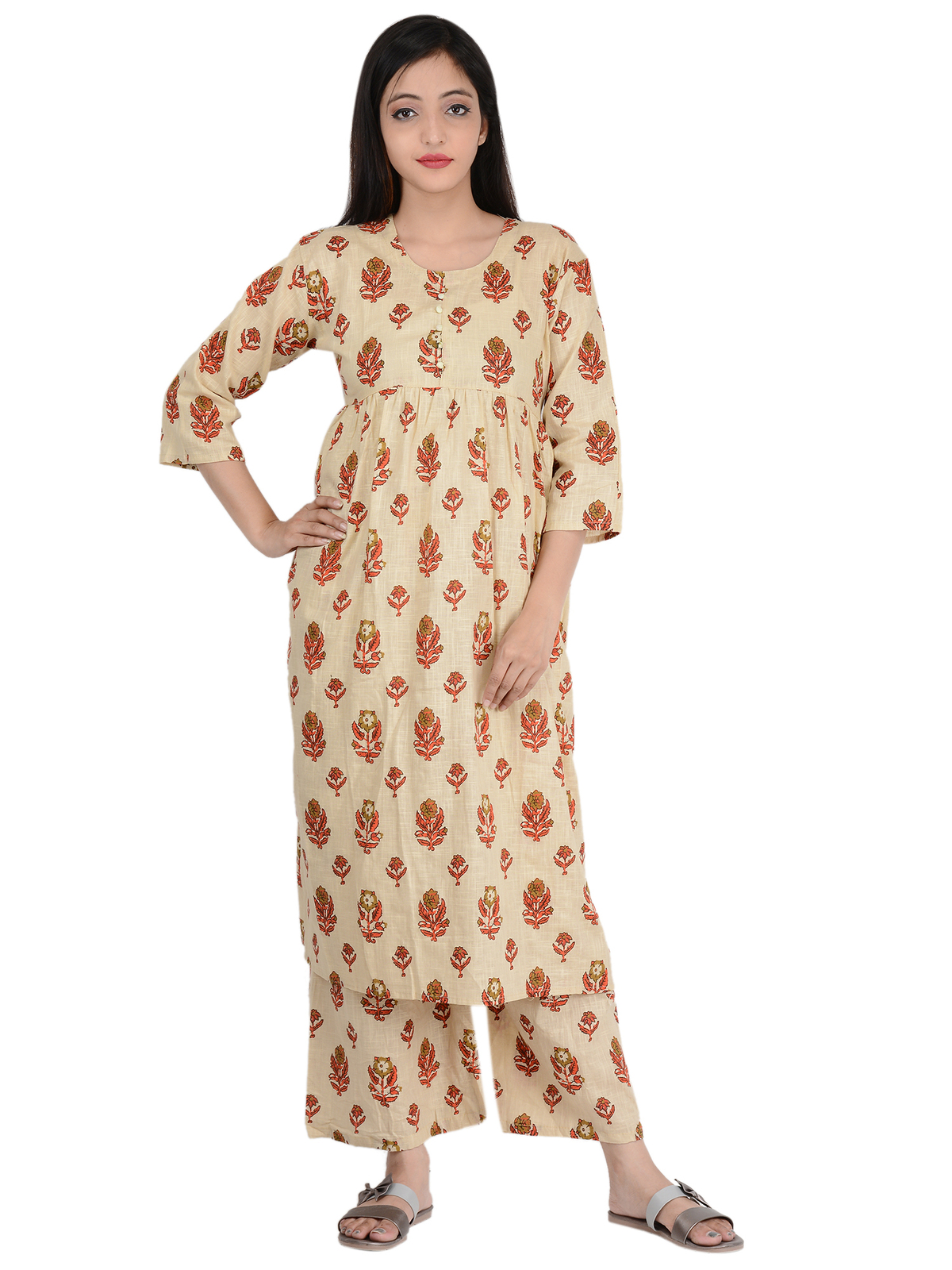 Cotton slub plazo dress set with screen print from india - Dresses
