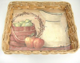 Handmade Rectangular Basket w Apples Pail Pitcher Still Life Under Glass Ozarks - $28.21