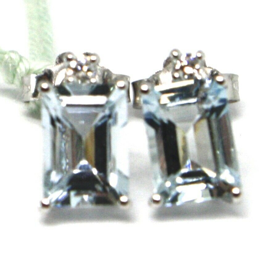 Primary image for 18K WHITE GOLD AQUAMARINE EARRINGS 1.60 EMERALD CUT, DIAMONDS, MADE IN ITALY