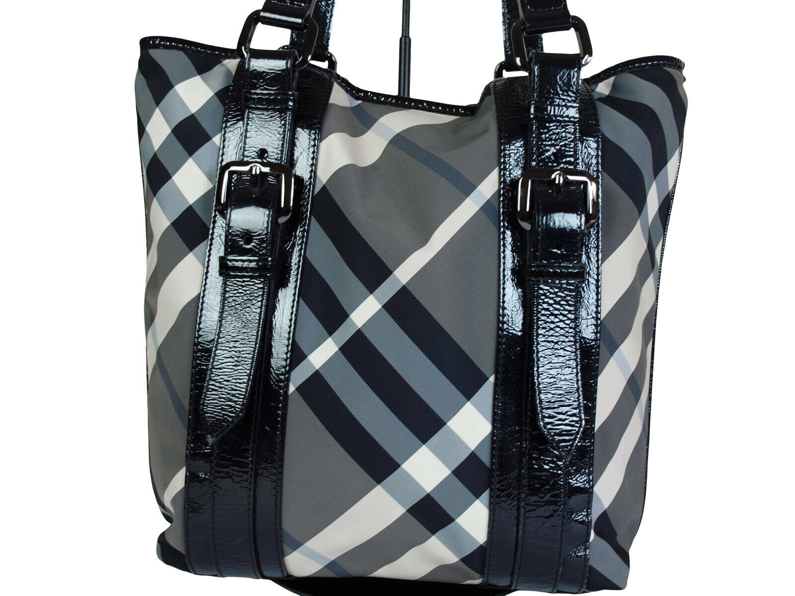 Auth BURBERRY Nova Check Nylon Canvas, Patent Leather Black Tote Bag BT0411 - Women&#39;s Bags ...