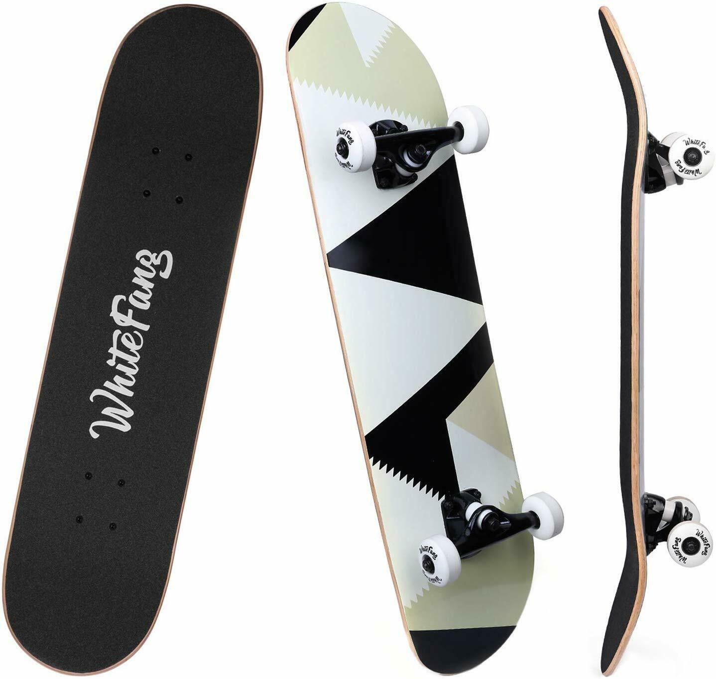 WhiteFang Skateboards for Beginners, Complete Skateboard 31 x 7.88, 7
