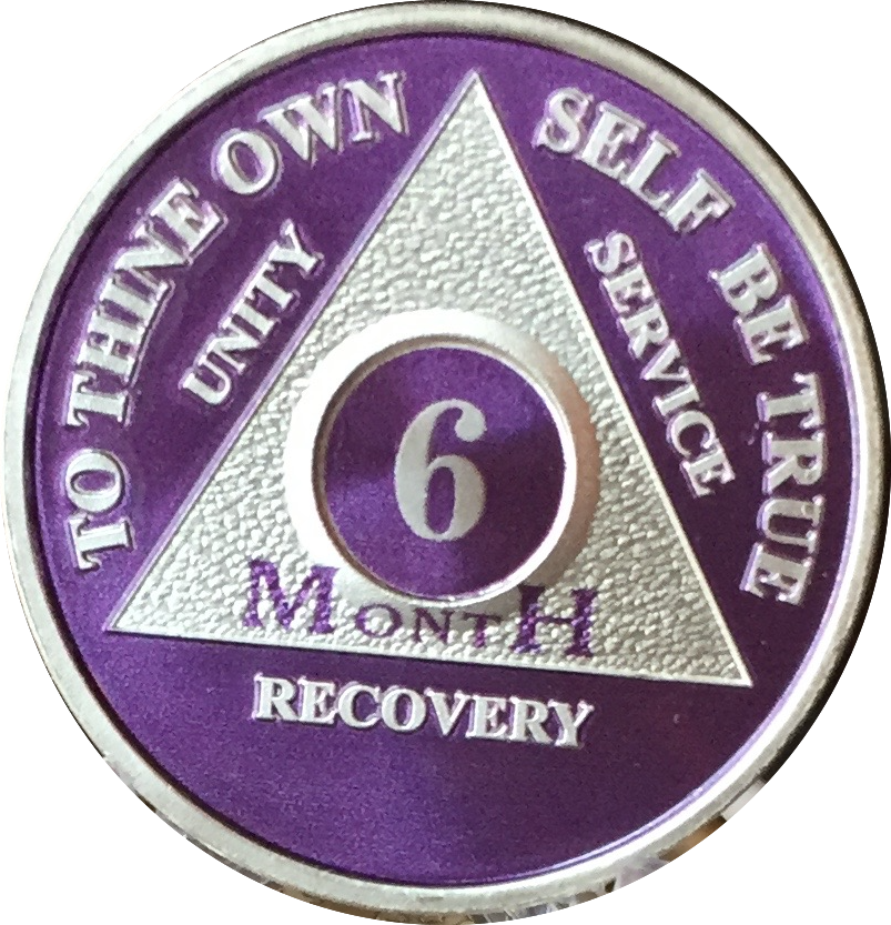 6 Month Purple Silver Plated AA Medallion Sobriety Chip Alcoholics Anonymous