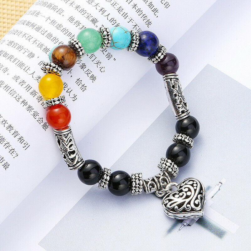 7 Chakra Healing Balance Beaded Lava Bracelet Natural Stone Yoga Reiki Prayer