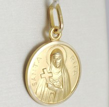 SOLID 18K YELLOW GOLD HOLY ST SAINT SANTA RITA ROUND MEDAL MADE IN ITALY, 13 MM image 2