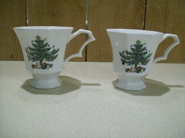 Vintage Nikko Octagon Shape Footed Pedestal Christmastime Cups Set of 2 Japan - $22.00