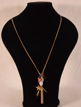 J Crew Assorted Stone Crystal Pendant Long Necklace Gold Tone Star Tassel - $35.64