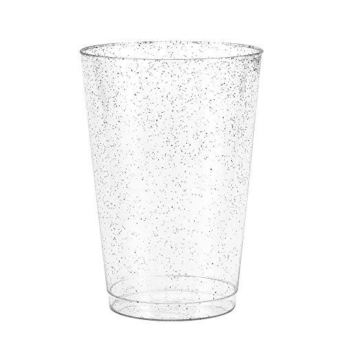 50 Silver Glitter Clear Hard Plastic Cups 12 oz. Fancy Disposable