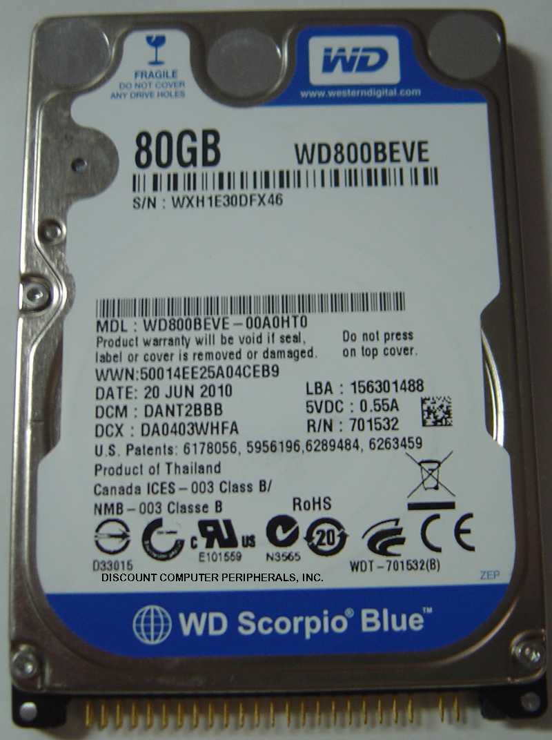 Primary image for NEW 80GB 2.5 inch IDE 44PIN 9.5MM Hard Drive WD WD800BEVE Free USA Shipping